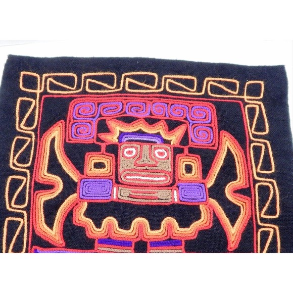 Tiki Totem Islander Tropical Knit Pillow Cover Black 17x17 Orange Red Purple - Picture 2 of 7